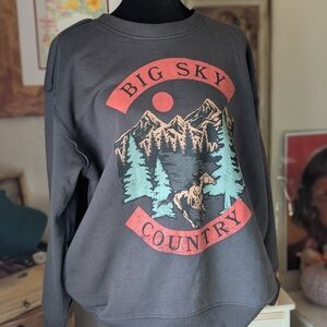 Big Sky Country Graphic Crewneck Sweatshirt - Charcoal with Teal & Coral